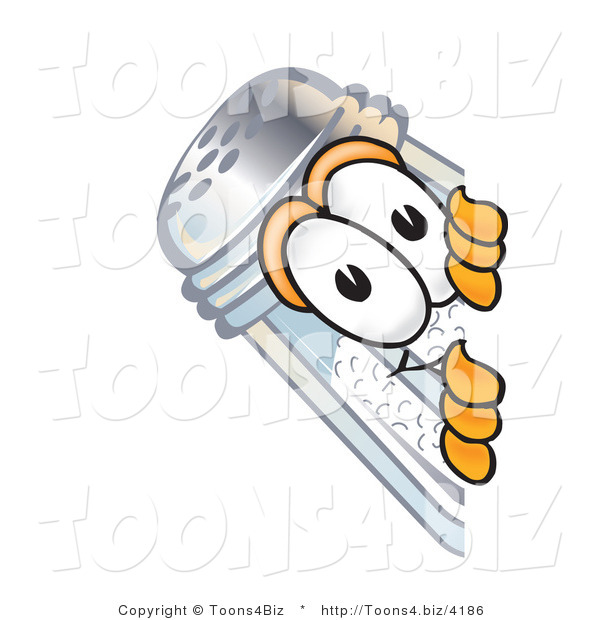 Vector Illustration of a Salt Shaker Mascot Peeking Around a Corner