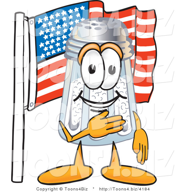 Vector Illustration of a Salt Shaker Mascot Pledging Allegiance to an American Flag