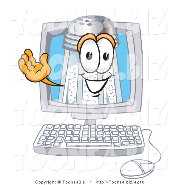 Vector Illustration of a Salt Shaker Mascot Waving from Inside a Computer Screen