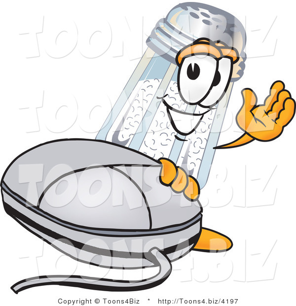 Vector Illustration of a Salt Shaker Mascot with a Computer Mouse