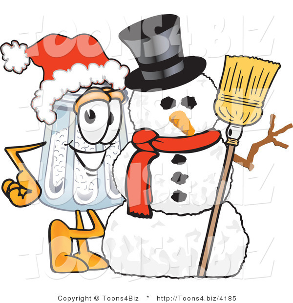 Vector Illustration of a Salt Shaker Mascot with a Snowman on Christmas