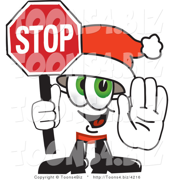 Vector Illustration of a Santa Mascot Holding a Stop Sign
