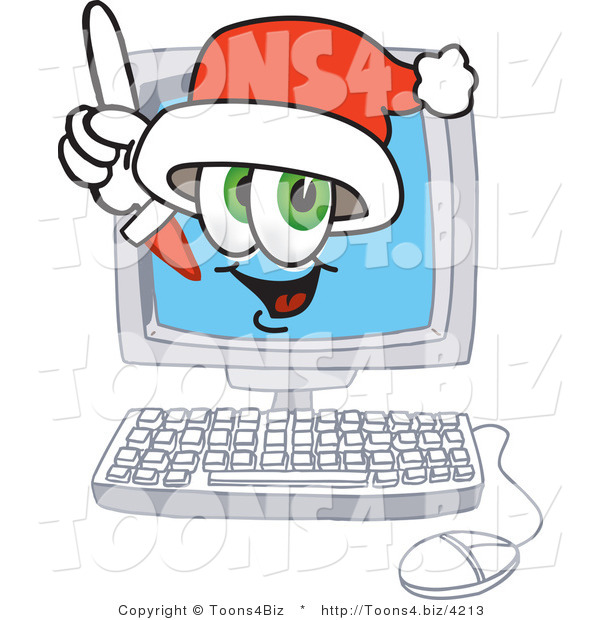 Vector Illustration of a Santa Mascot Waving from Inside a Computer Screen