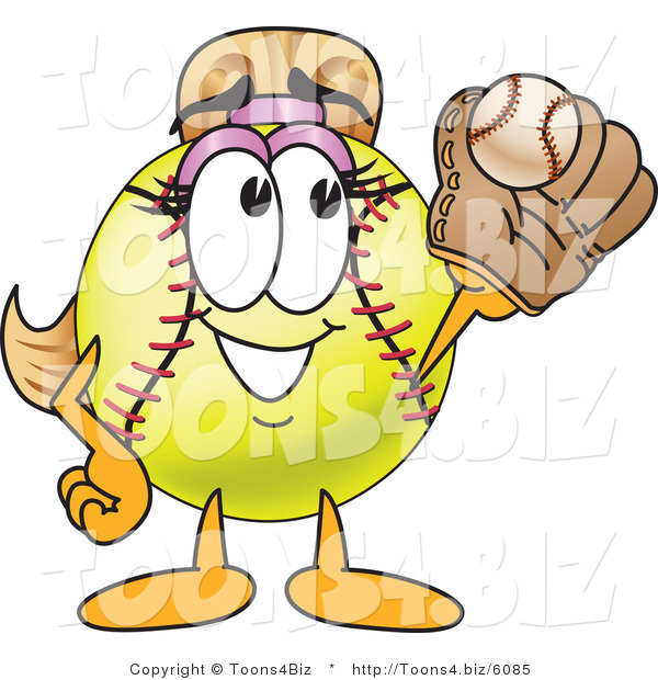 Vector Illustration of a Softball Girl Mascot Catching a Ball in a Mitt