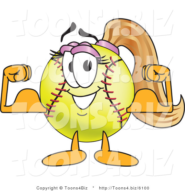 Vector Illustration of a Softball Girl Mascot Flexing Her Muscles