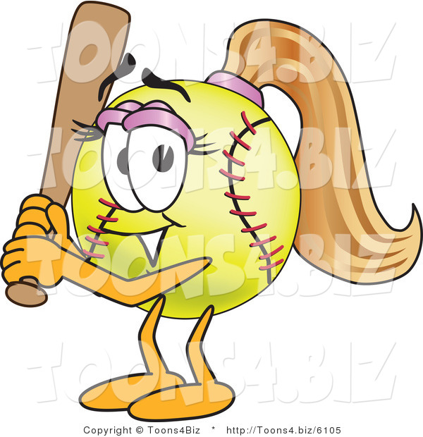 Vector Illustration of a Softball Girl Mascot Holding a Bat
