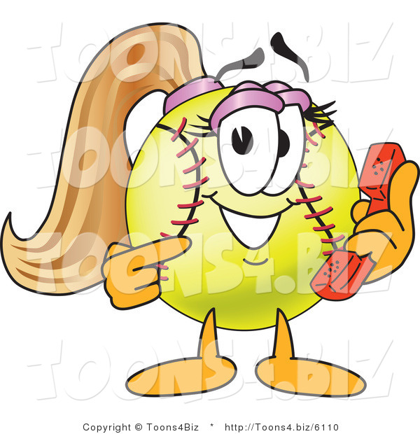 Vector Illustration of a Softball Girl Mascot Holding a Phone