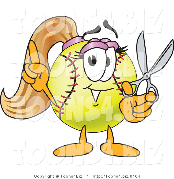 Vector Illustration of a Softball Girl Mascot Holding Scissors