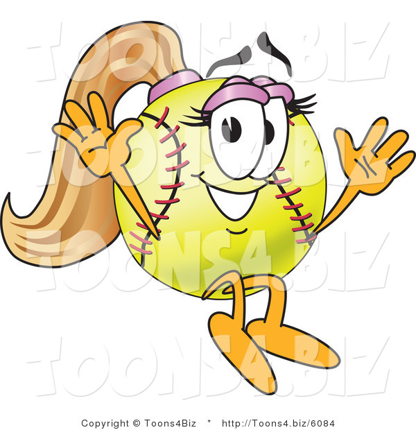 Vector Illustration of a Softball Girl Mascot Jumping