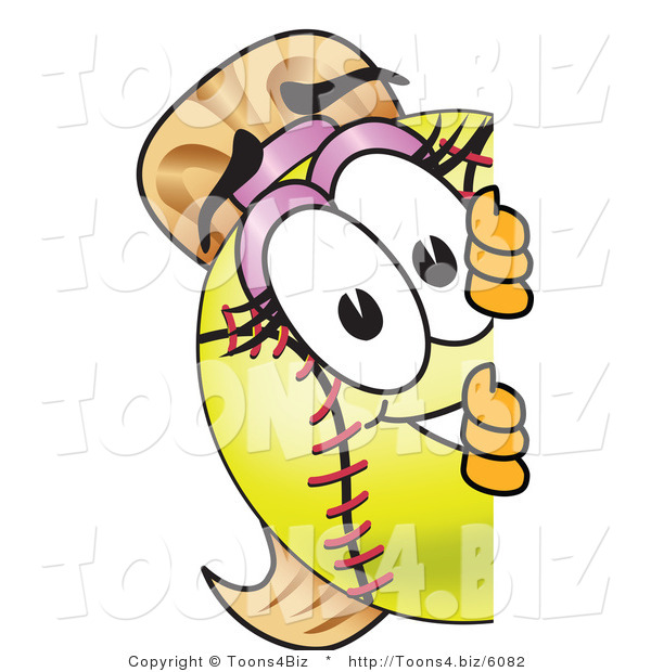 Vector Illustration of a Softball Girl Mascot Looking Around a Blank Sign
