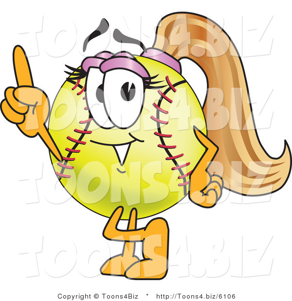 Vector Illustration of a Softball Girl Mascot Pointing Upwards