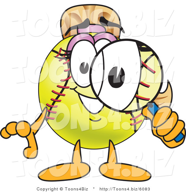 Vector Illustration of a Softball Girl Mascot Using a Magnifying Glass