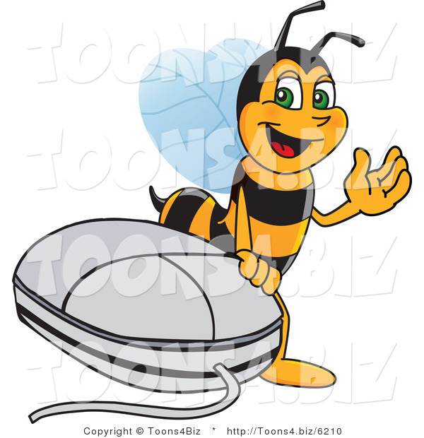 Vector Illustration of a Worker Bee Mascot by a Computer Mouse