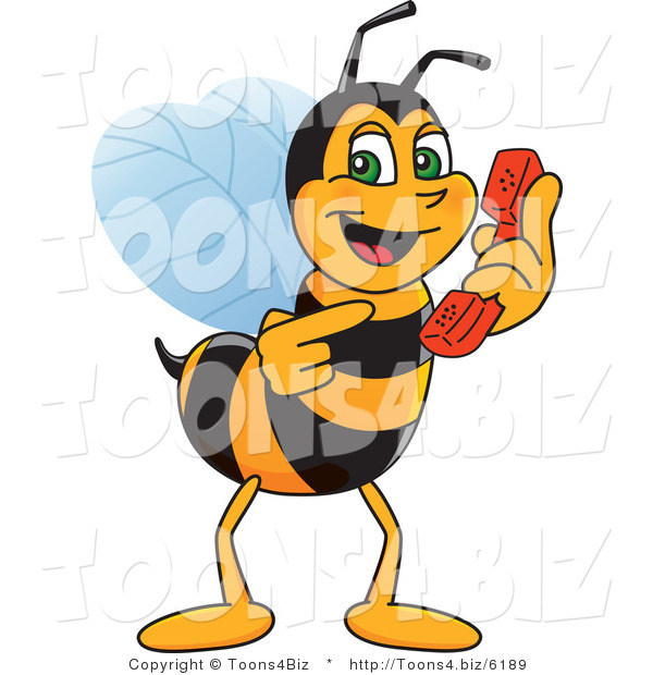 Vector Illustration of a Worker Bee Mascot Holding a Phone