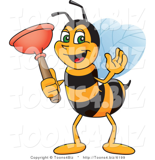 Vector Illustration of a Worker Bee Mascot Holding a Plunger