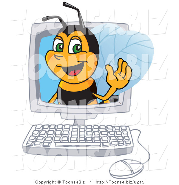 Vector Illustration of a Worker Bee Mascot in a Computer