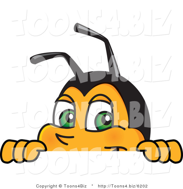 Vector Illustration of a Worker Bee Mascot Looking over a Blank Sign