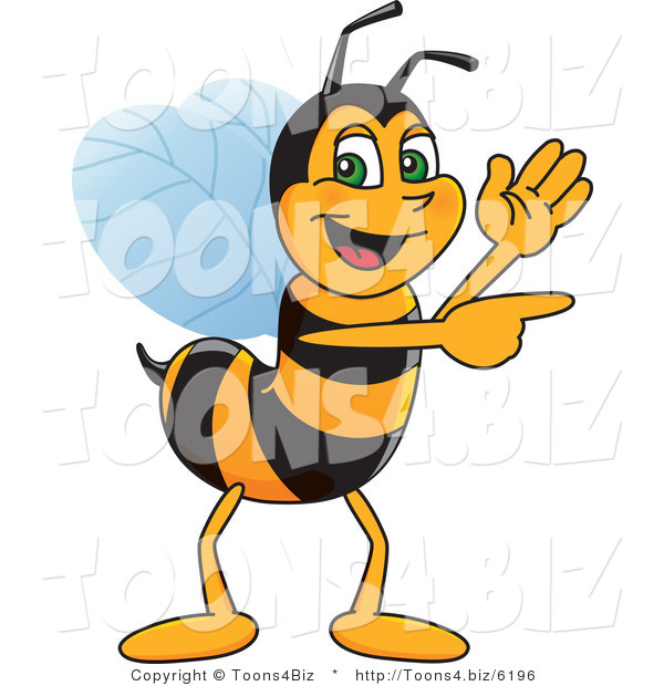 Vector Illustration of a Worker Bee Mascot Waving and Pointing