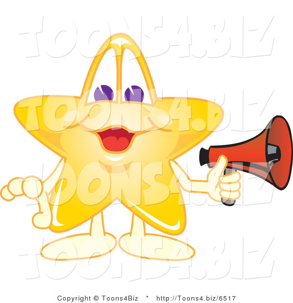 Vector Illustration of a Yellow Cartoon Star Mascot Holding a Megaphone