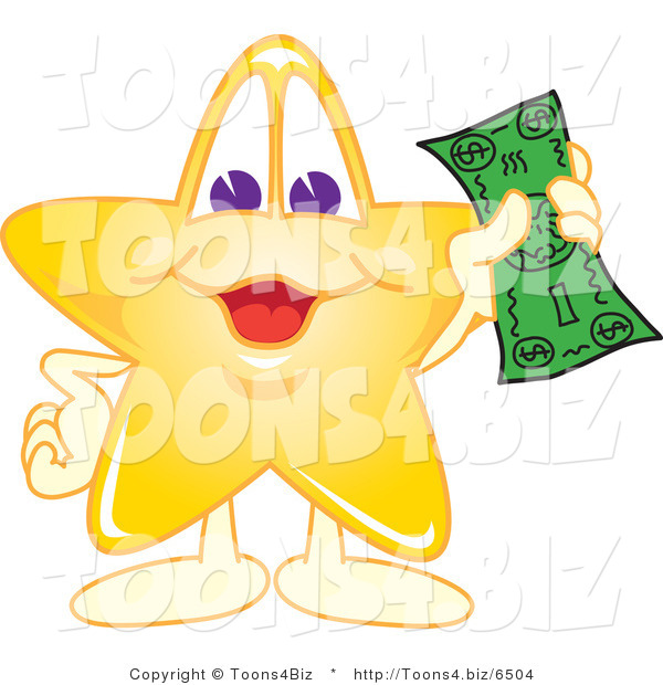Vector Illustration of a Yellow Cartoon Star Mascot Holding Cash