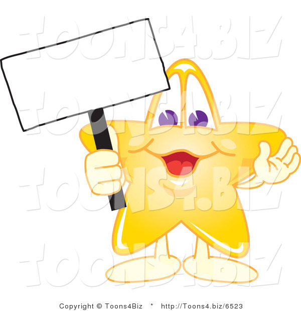 Vector Illustration of a Yellow Cartoon Star Mascot Holding up a Blank Sign