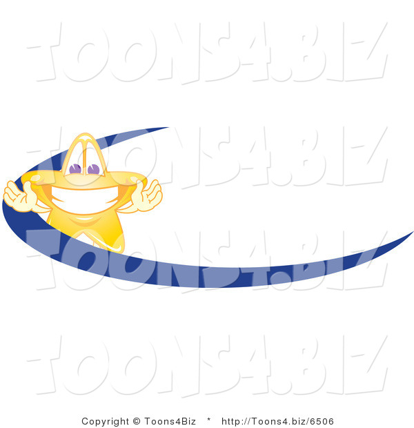 Vector Illustration of a Yellow Cartoon Star Mascot Logo over a Blue Dash