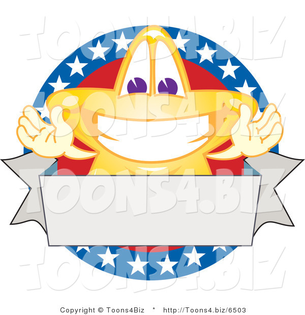 Vector Illustration of a Yellow Cartoon Star Mascot Logo over an American Circle and Blank Banner