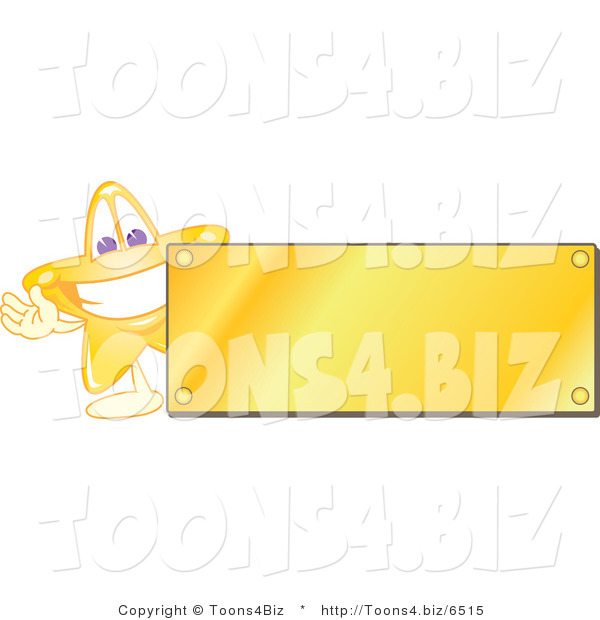 Vector Illustration of a Yellow Cartoon Star Mascot Logo over with a Blank Gold Plaque