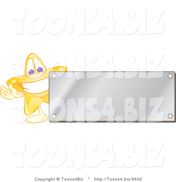 Vector Illustration of a Yellow Cartoon Star Mascot Logo over with a Blank Silver Plaque