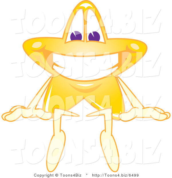 Vector Illustration of a Yellow Cartoon Star Mascot Sitting on Top of a Blank Sign