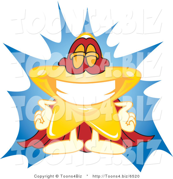 Vector Illustration of a Yellow Cartoon Star Mascot Super Hero