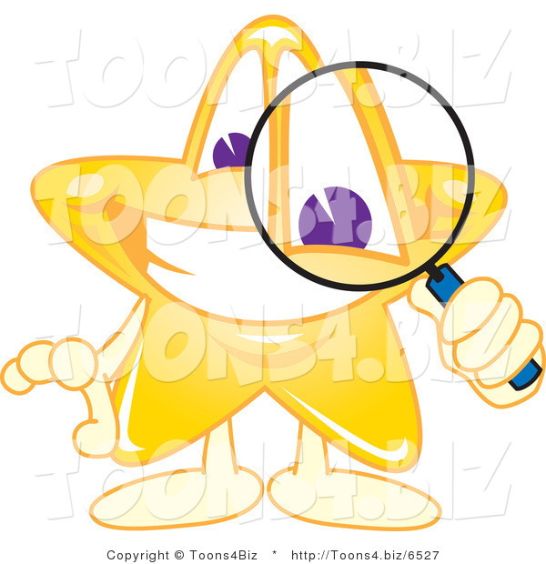 Vector Illustration of a Yellow Cartoon Star Mascot Using a Magnifying Glass