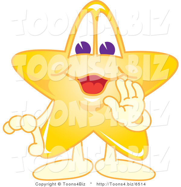 Vector Illustration of a Yellow Cartoon Star Mascot Whispering