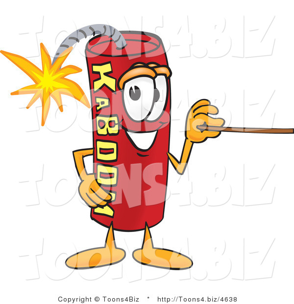 Vector Illustration of ADynamite Stick Mascot Using a Pointer Stick