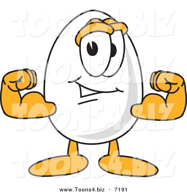Vector Illustration of an Egg Mascot Flexing His Bicep Muscles