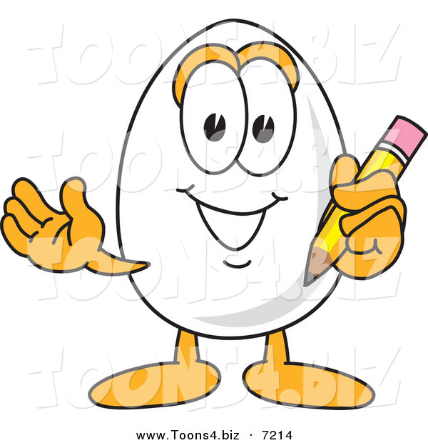 Vector Illustration of an Egg Mascot Holding a Pencil