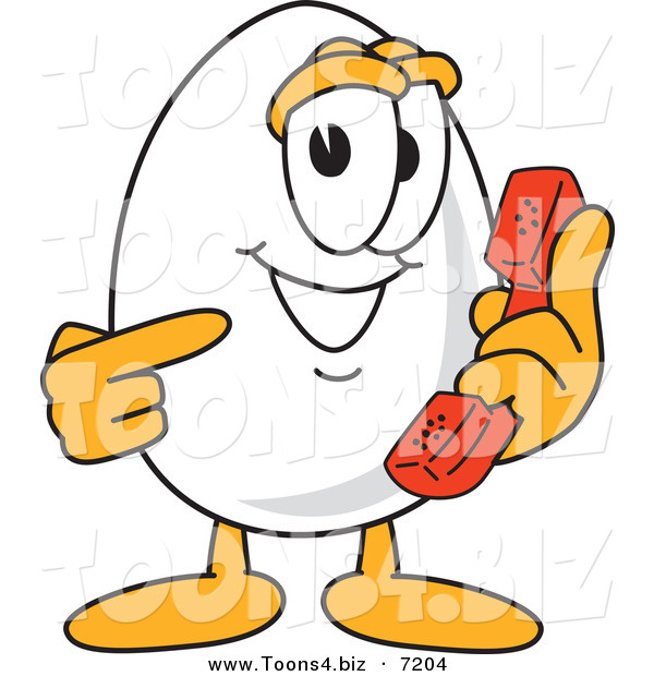 Vector Illustration of an Egg Mascot Holding and Pointing to a Phone
