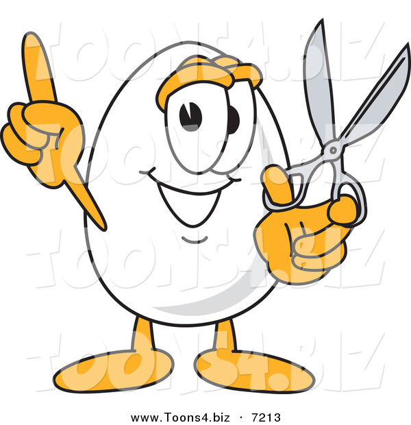 Vector Illustration of an Egg Mascot Holding Scissors