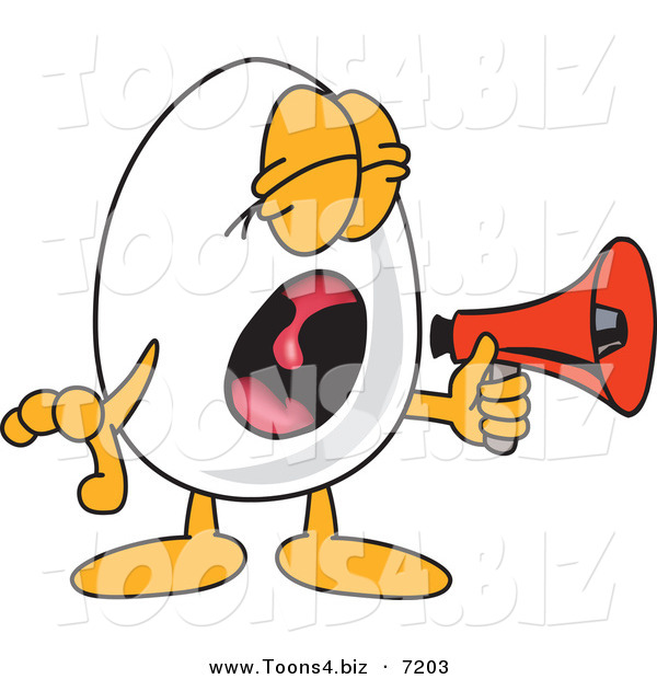 Vector Illustration of an Egg Mascot Screaming into a Megaphone