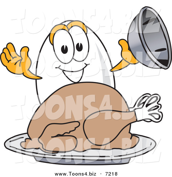 Vector Illustration of an Egg Mascot Serving Roasted Thanksgiving Turkey