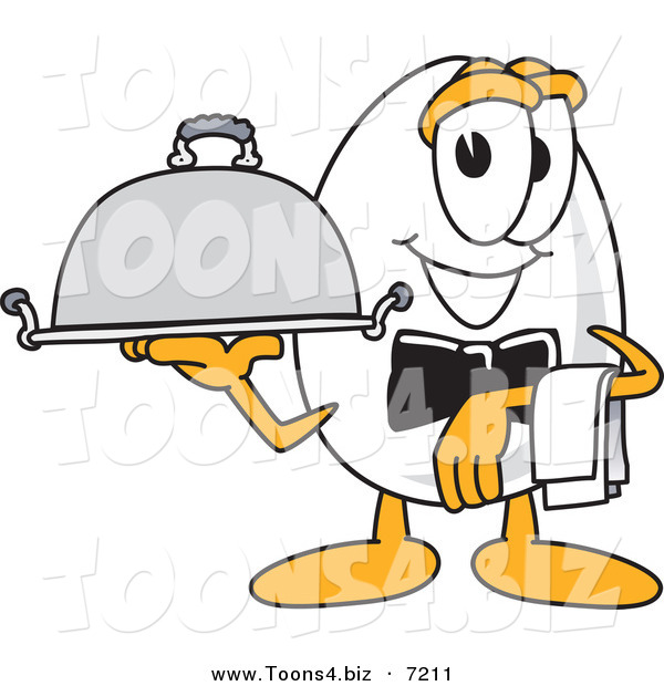 Vector Illustration of an Egg Mascot Waiter with a Platter