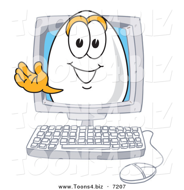 Vector Illustration of an Egg Mascot Waving in a Computer Screen