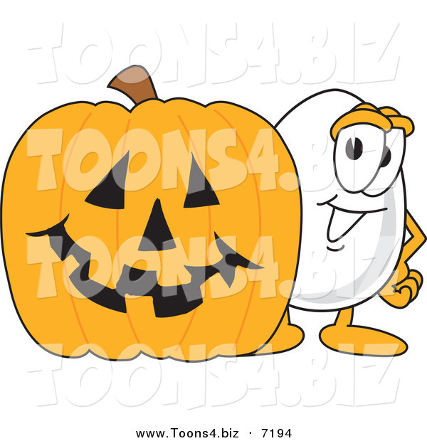 Vector Illustration of an Egg Mascot with a Halloween Pumpkin