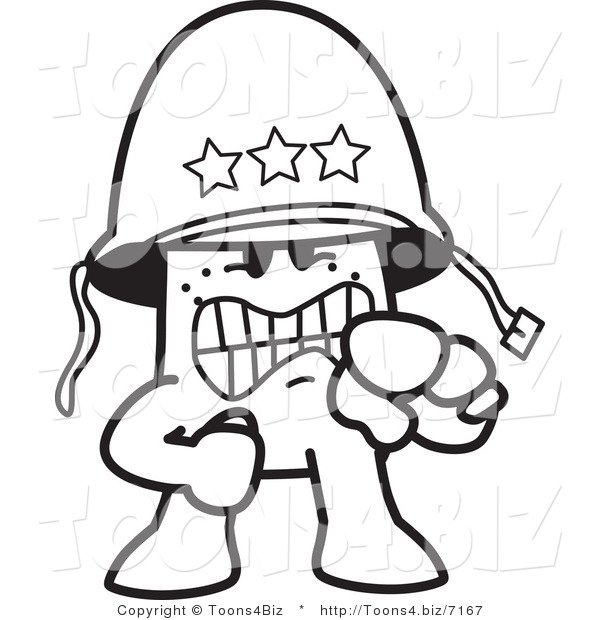 Vector Illustration of an Outlined Cartoon Character Army General Shouting and Pointing