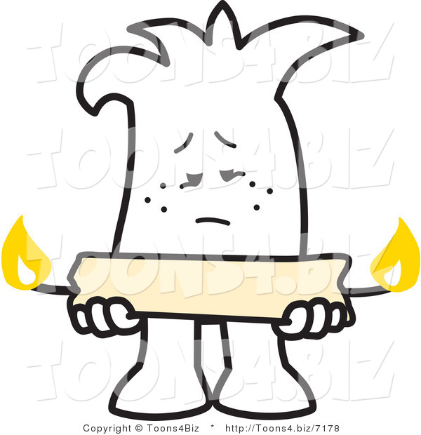 Vector Illustration of an Outlined Cartoon Character Holding a Candle Burning at Both Ends