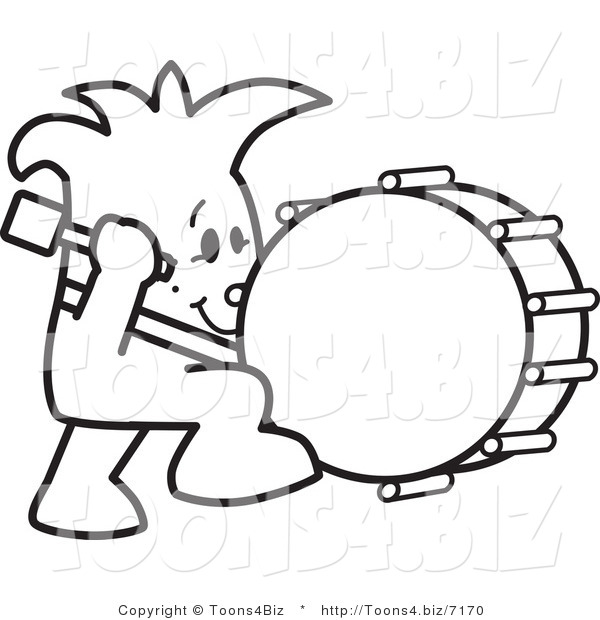 Vector Illustration of an Outlined Cartoon Character Stuck Beating the Drum