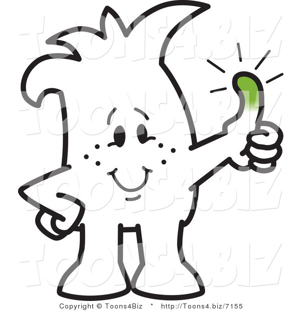 Vector Illustration of an Outlined Cartoon Character with a Green Thumb