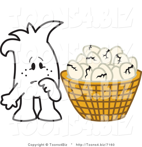 Vector Illustration of an Outlined Cartoon Character with Broken Eggs All in One Basket