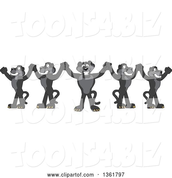 Vector Illustration of Black Panther School Mascots Cheering and Holding up Hands, Symbolizing Leadership