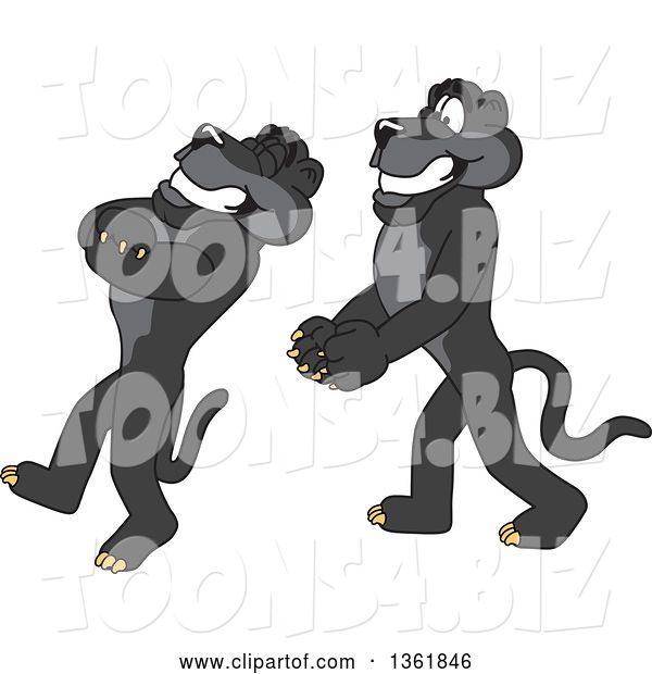 Vector Illustration of Black Panther School Mascots Doing a Trust Fall Exercise, Symbolizing Being Dependable